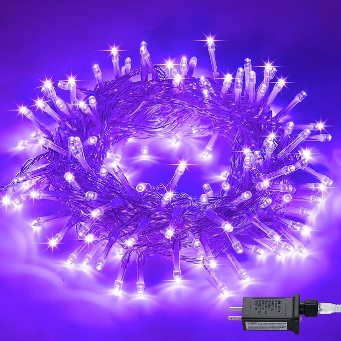 JMEXSUSS Connectable 8 Modes 100 LED Purple Halloween Lights Indoor Plug in | Purple String Lights Clear Wire, 33ft Christmas Tree Lights Outdoor for Halloween Xmas Tree, Garden, Bedroom