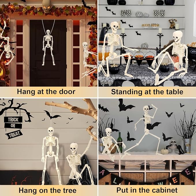5 Packs Halloween Skeleton Decorations, 16" Halloween Mini Skeleton with Posable Joints, Spooky Poseable Plastic Skeletons for Yard Garden Lawn Haunted House Graveyard Props Decor