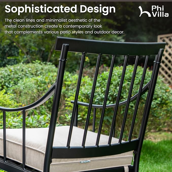 PHI VILLA 7 Piece Patio Dining Set, Rectangular Metal Table | Metal chairs, Fixed Chair, 1.57" umbrella hole, Cushions, powder-coated, 300 lb chair capacity, for Patio, Deck, Yard