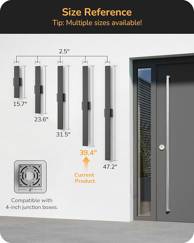 EDISHINE 2 Pack Modern Outdoor Wall Lights Dimmable, 39.3" Linear Led Exterior Wall Light, 3CCT, Iron & PC, IP65 Waterproof, Long Exterior Lighting Fixtures for Front Door, Stair, Black