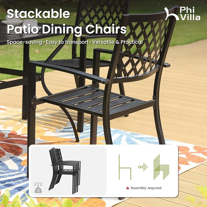 PHI VILLA 8 Pcs Patio Outdoor Dining Set w/ 13ft Double-Sided Patio Umbrella