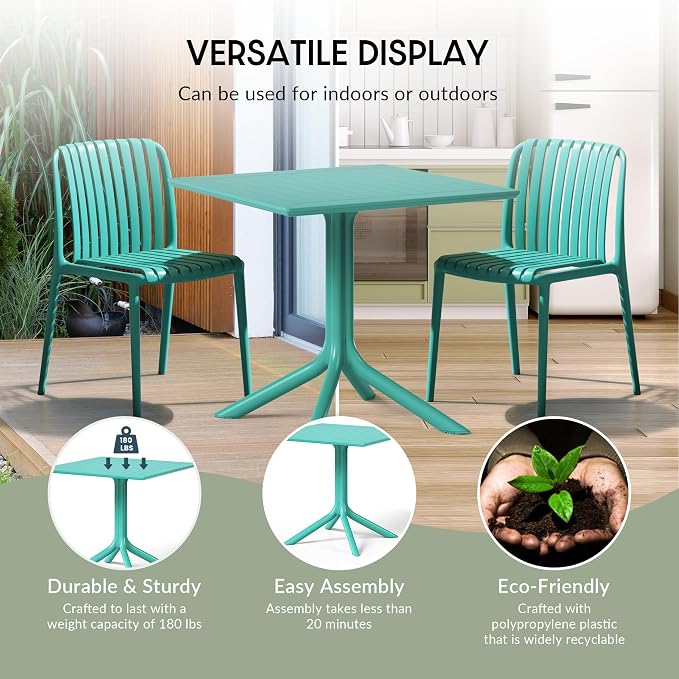 WestinTrends Playa 31.5" Square Outdoor Plastic Resin Patio Dining Table for 4, Turquoise