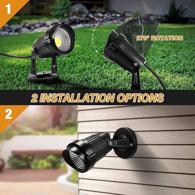 Landscape Lights - 5W 110V Outdoor Spotlight - Waterproof IP65-3000K Warm White LED Landscape Lights - 5ft Cable for Yard Garden Patio Driveway House (Include Spike) (4 Pack)
