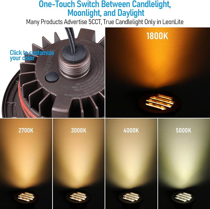 LEONLITE 6-Pack Dia. 4 Inch 5CCT Well Light Grated Top Oil Rubbed Bronze | 12-24V AC/DC, CRI90, 1800K/2700K/3500K/4000K/5000K, Landscape LED In Ground Outdoor, Low Voltage Garden Landscaping, Aluminum