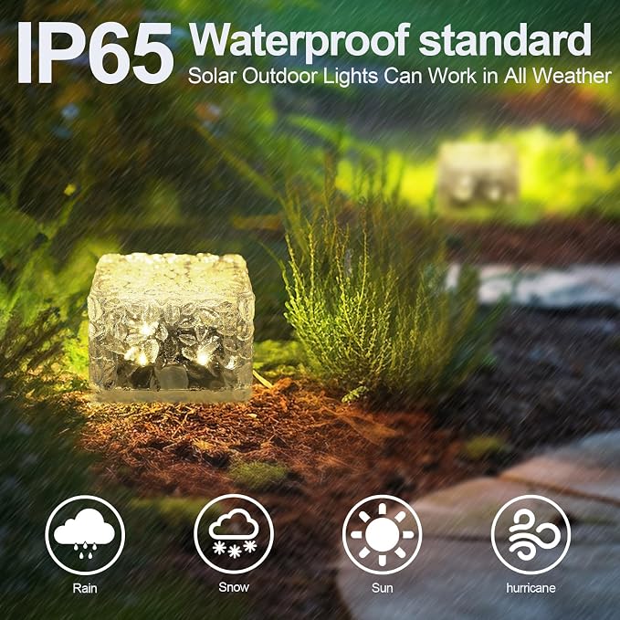 MLKNK Solar Brick Lights-Outdoor Solar Lights for Yard 3 Pack Garden Decor | Solar Brick Landscape Path Light for Pathway Patio Walkway Backyard Decoration