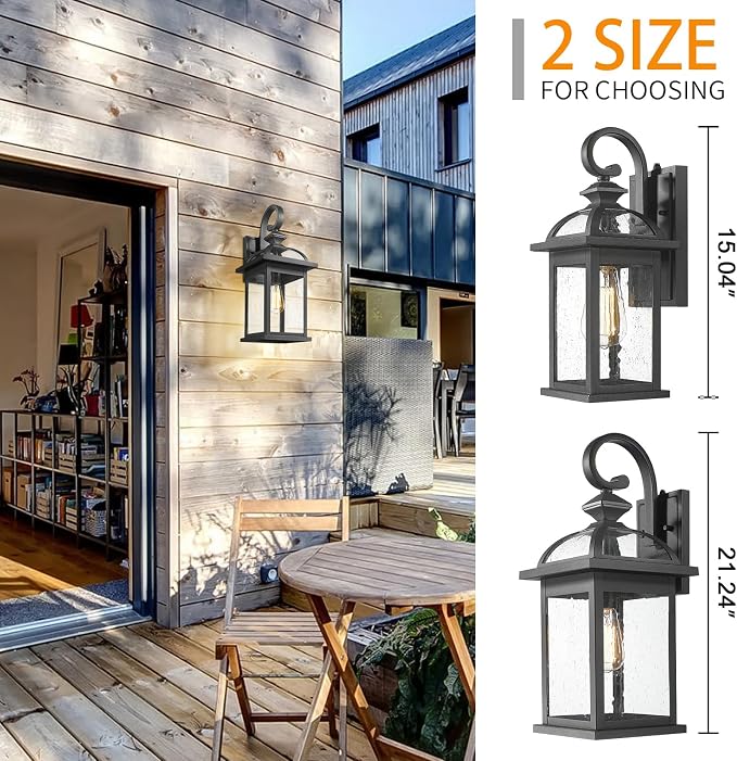 Darkaway Dusk to Dawn Outdoor Lights Fixture Wall Mount,Large 22inch Exterior Wall Light with Seeded Glass Waterproof Black Outside Wall Sconce for House Porch Hallway Garage