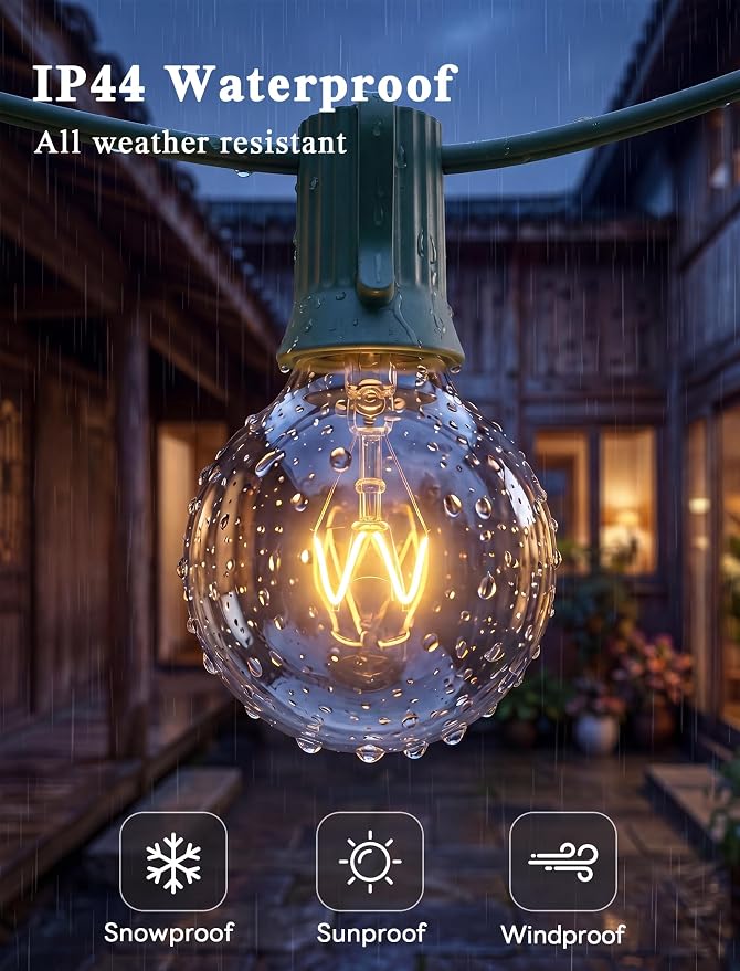 25Ft Christmas Outdoor String Light, G40 Globe Patio Lights with 27 Clear Glass Bulbs(2 Spare), Waterproof Connectable Hanging Christmas Lights for Backyard Porch Balcony Party Xmas Decor, Green Wire