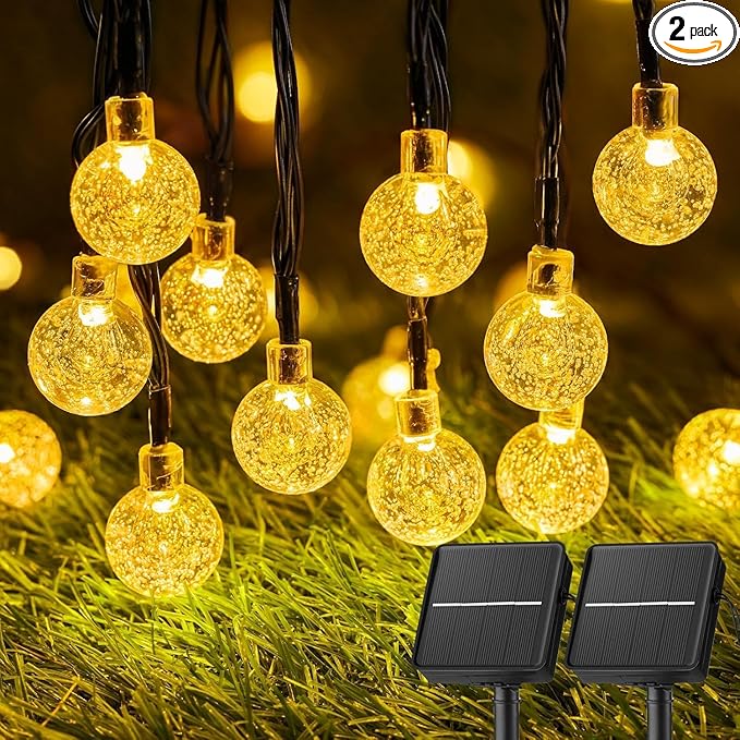 Brightown Solar String Lights Outdoor Waterproof 2 Pack Total 120 LED 73 FT | Solar Powered Patio Lights with 8 Lighting Modes & Waterproof for Garden Yard Porch Wedding Party Christmas Decor, Warm White