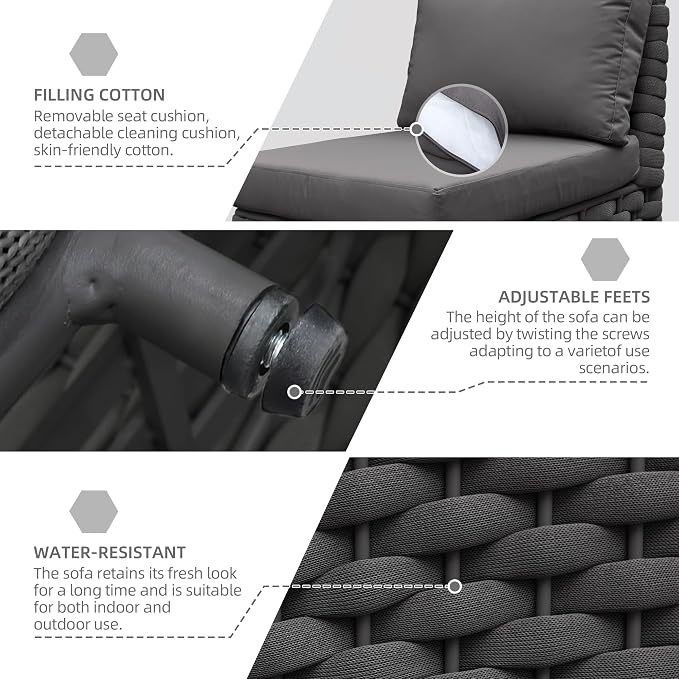 TWT 6-Piece Modular Outdoor Sectional Sofa Set, 5-Seater Woven Rope Patio Conversation Set with Coffee Table, Water-Resistant Cushions, for Backyard Balcony Deck,Dark Gray