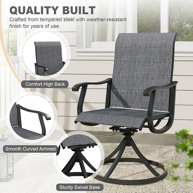 VICLLAX 7 Pieces Patio Outdoor Dining Set, 63" Outdoor Rectangular Metal Table with Umbrella Hole and 6 Stackable Textilene Chairs for Patio, Lawn, Garden, Porch, Black/Dark Grey