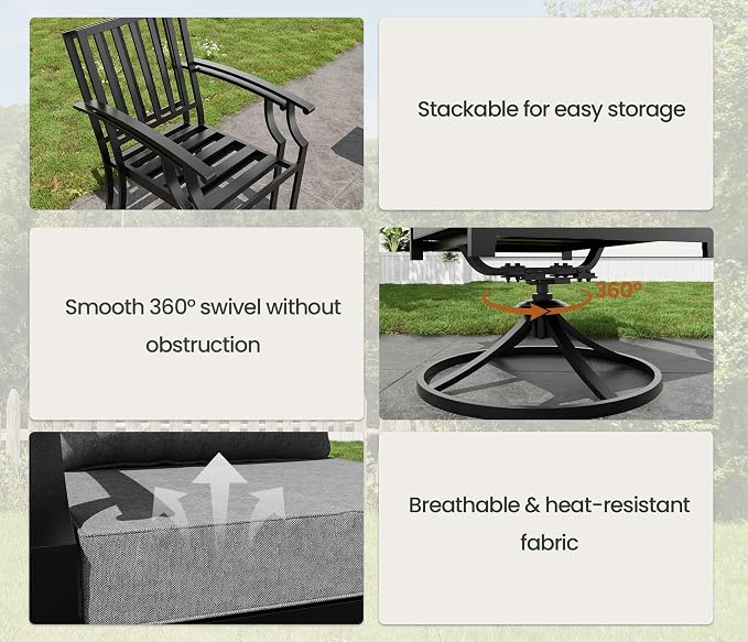 9 Pieces Outdoor Patio Dining Set,Patio Table and Chairs Metal Outdoor Patio Furniture Set with Umbrella Hole,Dining Table Set with 8 Swivel Chairs for Deck,Backyard and Garden,Grey