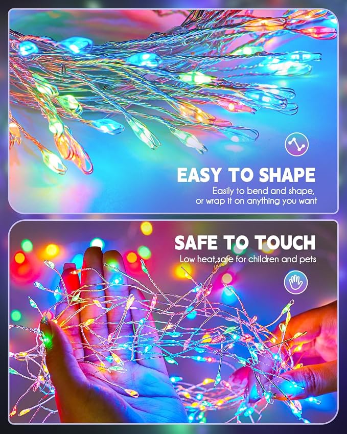 120 LED Solar Fairy Lights Outdoor Waterproof IP65, 10FT 8 Lighting Modes | Solar Christmas Lights Outdoor Waterproof Cascading Twinkle Lights Balcony Garland Patio Christmas Decorations, Multicolor