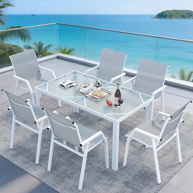 Jocoevol Outdoor Dining Set for 6 Patio Furniture Set 7 Piece Table and Chairs All Weather for Backyard Deck Garden