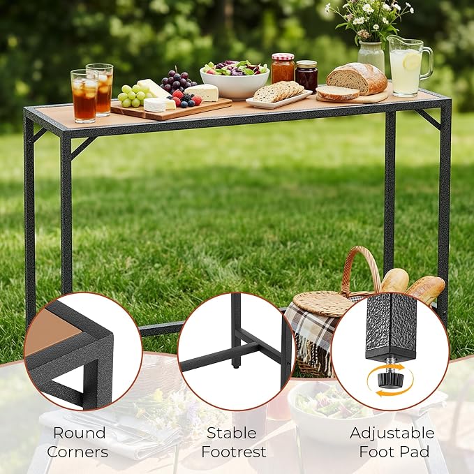 TLSUNNY Outdoor Bar Table, 63" Patio Counter Height Table, High Top Furniture w/HDPE Top, E-Coating & Hammer-Finish Frame, Adjustable Foot, All Weather for Hot Tub,Balcony,Poolside,Kitchen