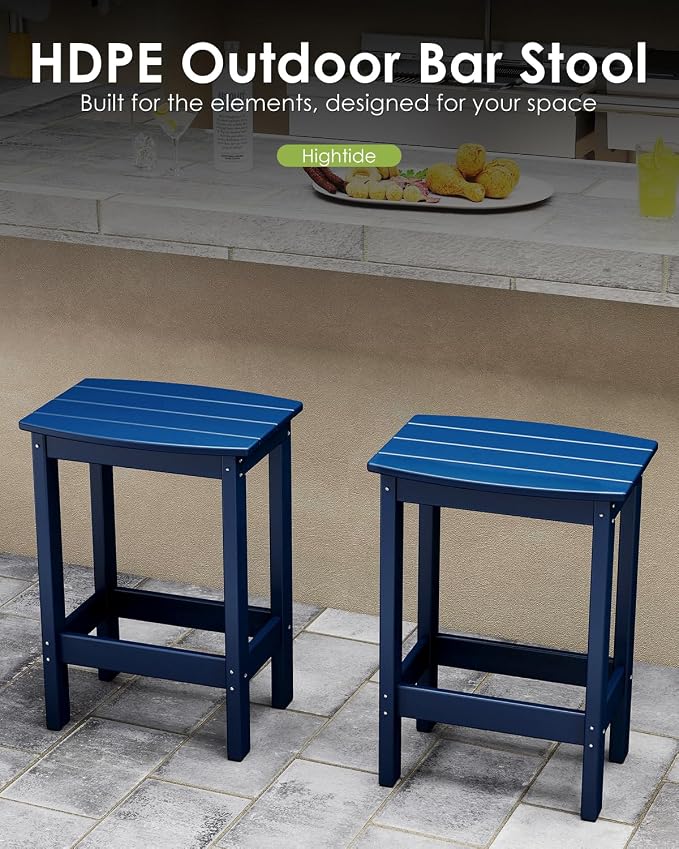 GREENVINES Outdoor-Bar-Stools-Set-of-2 | Patio Counter Height Backless Barstools | HDPE Plastic | 18" W x 13.5" D x 25" H | Chairs for Backyard Balcony Poolside | Blue