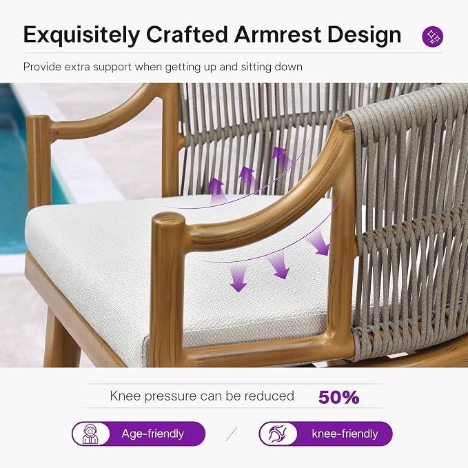 PURPLE LEAF 9 Pieces Outdoor Dining Set All Weather Wicker Patio Dining Set with Square Aluminum Table and Modern Armrest Dining Chairs for Garden Deck Backyard Kitchen, Teak