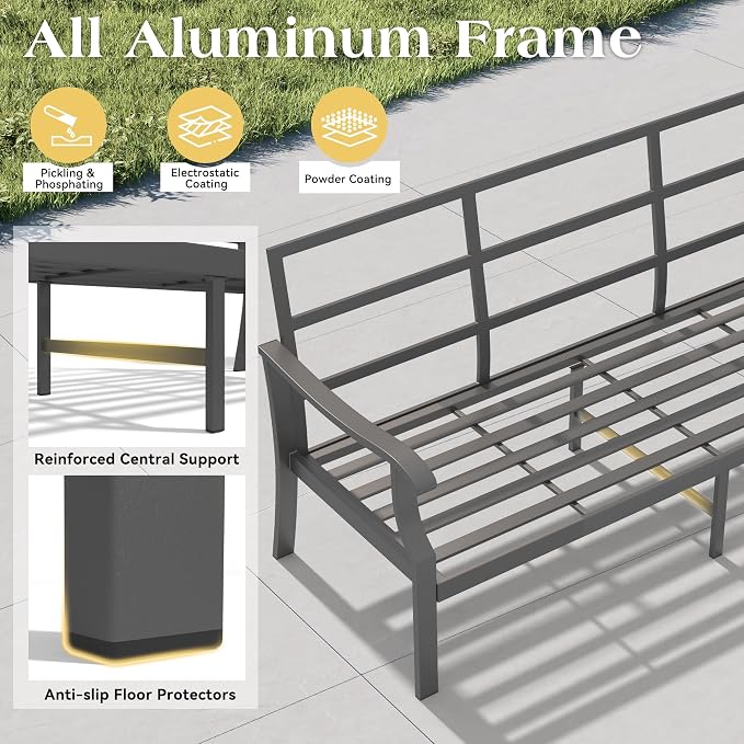 Outdoor Swivel Rocking Chairs, 3 Piece Metal Patio Rocker Chair w/Coffee Table, Aluminum Patio Bistro Furniture Set with 5" Thickened Cushions for Porch, Yard, Balcony, Gray