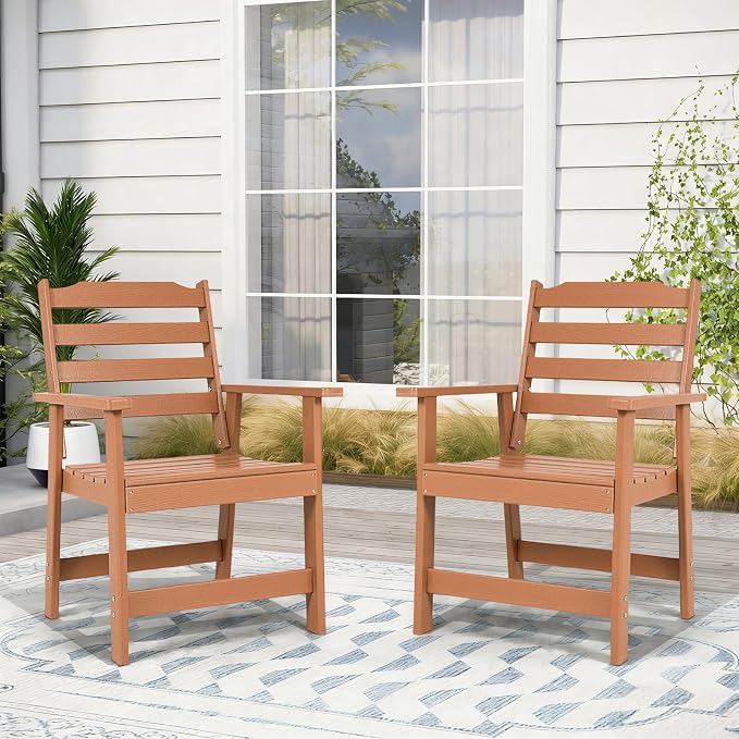 FUNBERRY Outdoor Dining Chairs Set of 4, HDPE Patio Chairs for Outside | Wood-Grain, HDPE All Weather, No Rot or Rust or Crack, UV Fade Shield, 330LBS Weight Capacity, Easy-Clean for Outside