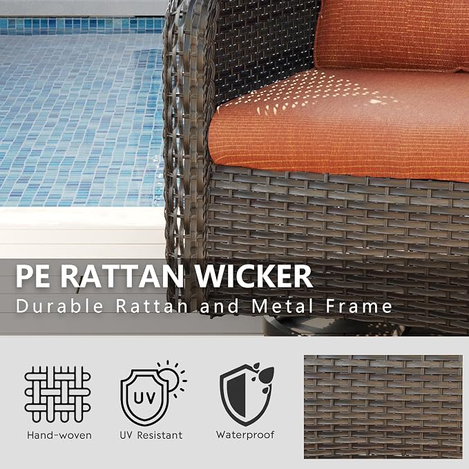 Outdoor Swivel Rocker Patio Chairs Set of 2 - Outdoor Wicker Swivel Glider Chairs 2 Pieces with Olefin Fabric Cushions Suitable for Backyard Deck and Porch(Mixed Grey/Orange)