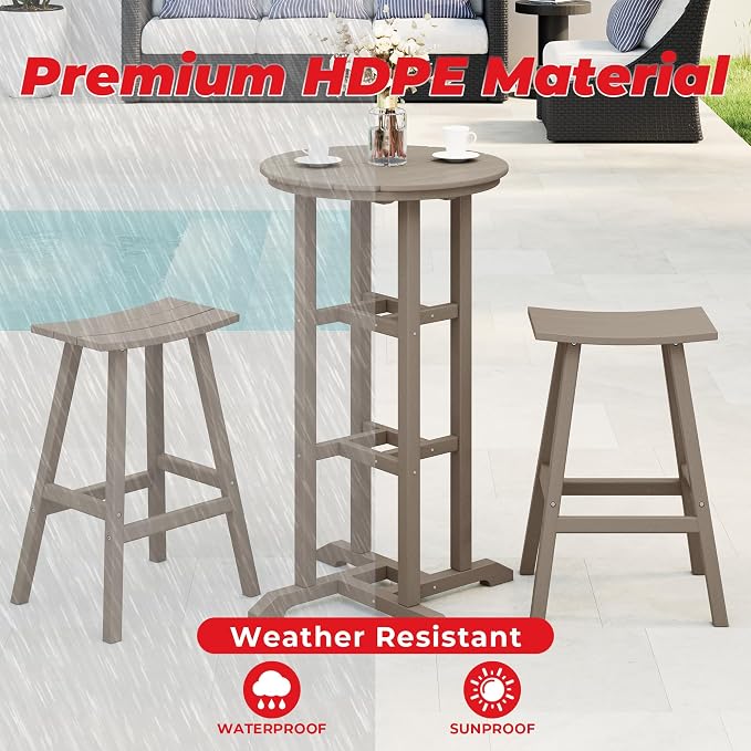 Costaelm Outdoor Bar Table, 42" Counter Height Round Patio Cocktail Bar Table, Patio Bar Table 3-Pieces Set Bistro Dining Table Pub Table forDeck, Backyard, Garden, Weathered Wood