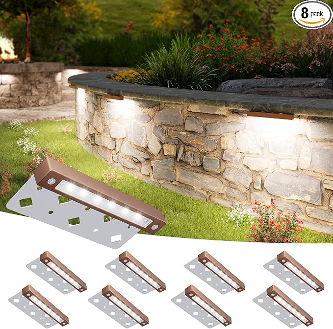 VOLISUN 7 Inch Retaining Wall Lights, 5000K Hardscape Lighting, 8 Pack | IP65 Waterproof, Cuttable Low Voltage Landscape Lighting, 12V Paver Lights, 3W Outdoor Step Lights, ETL