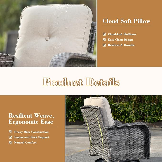 7 Pieces Patio Conversation Sets,Patio Furniture Set with Swivel Rocking Chairs,Coffee Table, Side Table, All Weather Rattan Wicker Outdoor Sectional Furniture Set for Porch Balcony Backyard Beige