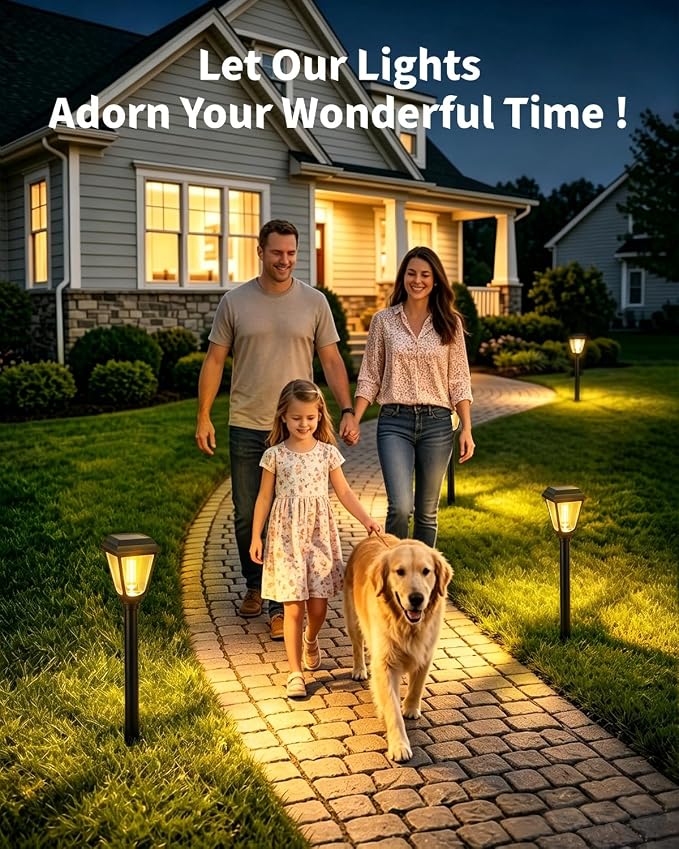 Solar Pathway Lights 2 Pack Outdoor 3000K Bright Auto On/Off Solar Garden Lights Long Lasting Solar Powered Waterproof Landscape Light for Path Yard Walkway Lawn Driveway Decor Lighting - Warm White