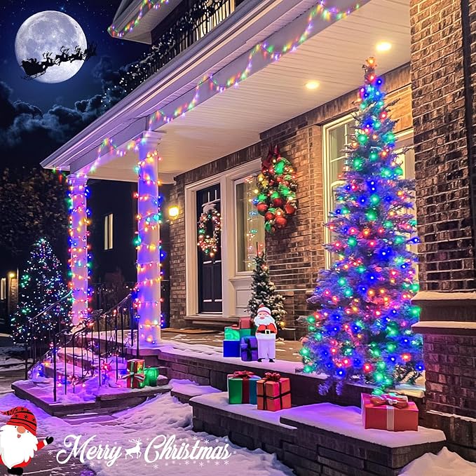 JMEXSUSS Connectable 100 LED Multicolor Christmas Lights for Tree | 8 Modes Christmas Tree Lights Indoor Outdoor Clear Wire, 33ft Colorful Lights Plug-in for Christmas Tree Bedroom
