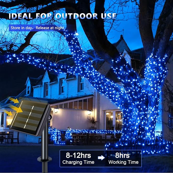 JMEXSUSS 4 Pack Solar Fairy Lights, 33ft 100 LED Solar String Lights, Blue | Outdoor Waterproof, 8 Modes Copper Wire Mini Christmas Lights for Outside Patio Garden Tree Christmas Decorations