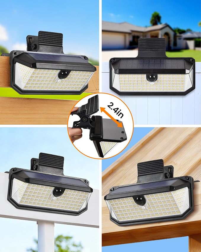 LUHLEE 416 LEDs Clip On Solar Lights Outdoor, 1500LM & 300° Angle Bright Motion Sensor Outdoor Lights with 3 Lighting Modes, IP65 Waterproof Flood Solar Light for Fence, Patio, Backyard (NEW 1PACK)