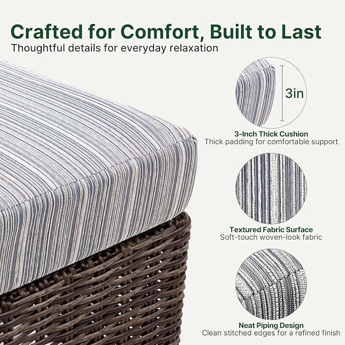 Wicker Patio Conversation Set, Outdoor Patio Furniture Set with Deep Seating, Wide Armrests & Thick Cushions, All-Weather Outdoor Furniture Set for Patio, Porch, Deck & Backyard