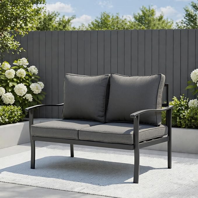Outdoor Patio Furniture Set, 2 Seats, Oversized Outdoor Sectional with Washable Thick Cushions, Coffee Table and Waterproof Cover, Patio Conversation Sets for Porch, Balcony, Grey