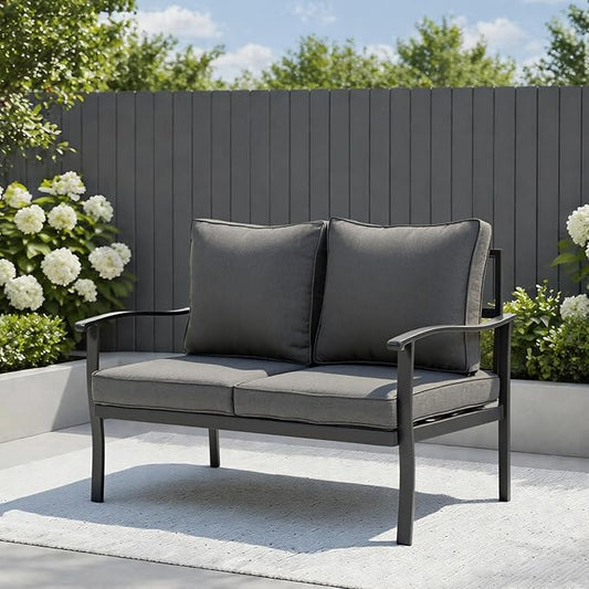 Outdoor Patio Furniture Set, 2 Seats, Oversized Outdoor Sectional with Washable Thick Cushions, Coffee Table and Waterproof Cover, Patio Conversation Sets for Porch, Balcony, Grey