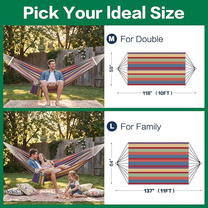 GAFETE Double Hammock for Outside with Tree Straps, Replacement for Stand（Classic Red, Large）