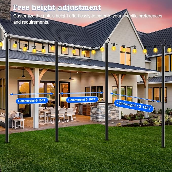 SINLEY 4 Pack String Light Poles,10 Ft Metal Poles with Fork for Outdoor String Lights,Outdoor Light Poles with Fork,Poles/Post/Stand for Outside,Patio,Deck,Backyard,Garden Wedding,Party