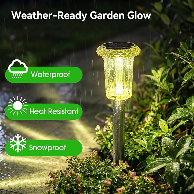 Eyrosa Solar Outdoor Lights Starburst Pattern, 10 Pack High-Visibility Lemon Yellow Housing, Waterproof Stainless Steel Solar Stake Lights for Pathway Garden Yard Walkway Driveway Lawn Outside Decor