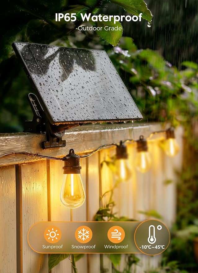 Minetom 202FT Solar String Lights Outdoor Waterproof, S14 Patio Lights | 65 LED Shatterproof Bulb, Remote Type-C Port Timable, 3 Light Modes Dimmable Solar String Lights for Outside, Yard, Camping