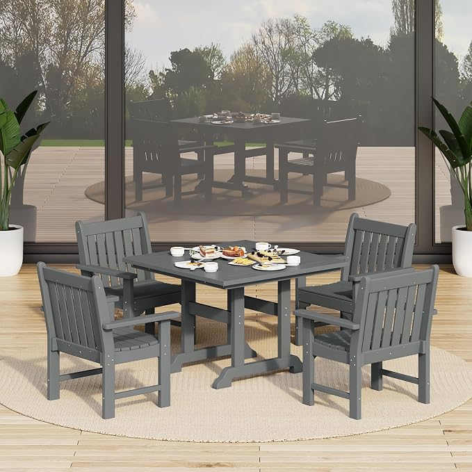 Costaelm Square Outdoor Dining Tables, 43'' Patio Table with Umbrella Hole for 4 Person, Balcony Outdoor Buffet Porch for Outside Lawn Porch Bistro Furniture, Gray
