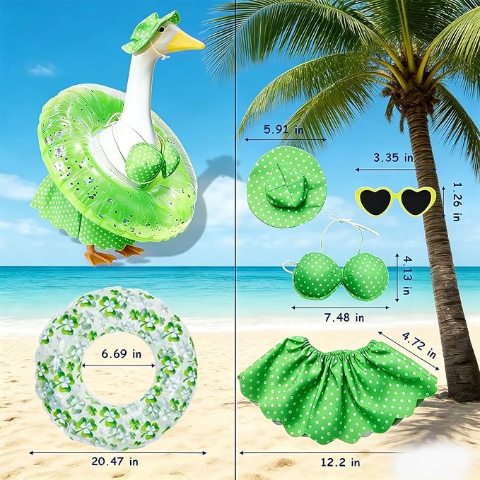 Bikini Porch Goose Outfits,Porch Goose Summer Outfits Swimsuit with Hat Sunglasses & Swim Ring,Fit 23'' Lawn Goose Statue for Summer Outdoor Garden Lawn Yard Decor (Swimsuit-Green)