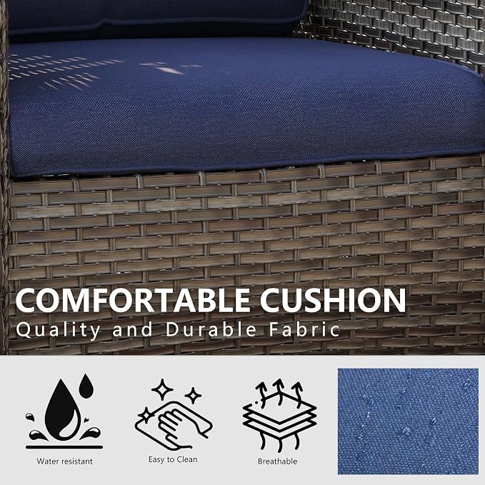 Outdoor Swivel Rocker Patio Chairs Set of 2 - Outdoor Wicker Swivel Glider Chairs 2 Pieces with Olefin Fabric Cushions Suitable for Backyard Deck and Porch(Mixed Grey/Blue)