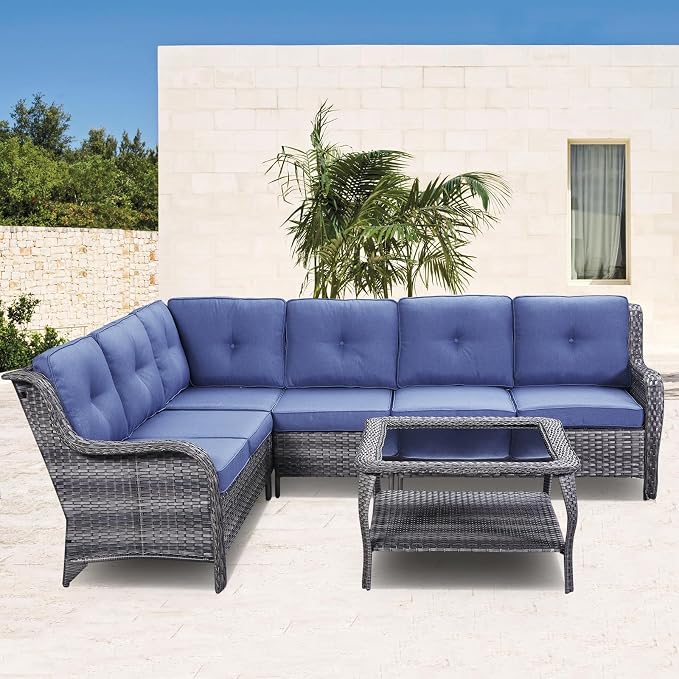 Patio Table Outdoor Coffee Tables - Rattan Wicker Coffee Table with Glass Top and 2-Tier Storage Shelf Square for Outdoor Patio Porch Deck Balcony Garden(Mixed Grey/Glass Top)