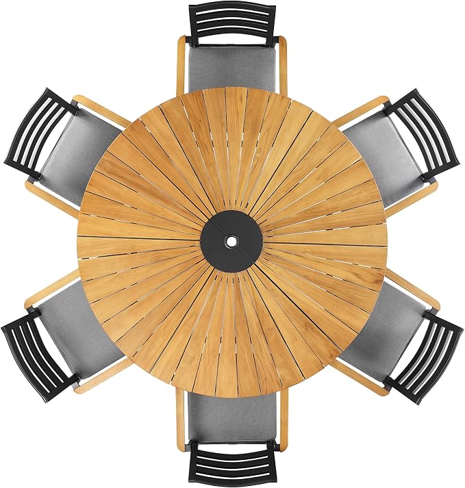 Ulax furniture Nuova 60" Round Teak Dining Table – Solid Wood Indoor/Outdoor Patio Table with Umbrella Hole, Comfortably Seats 6 (Black)