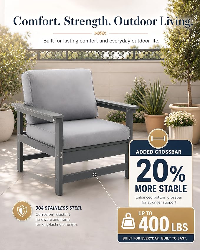 HDPE Outdoor Patio Furniture Set with Cushions, 6 Piece Patio Conversation Set Sofa Set,All Weather Outdoor Couch Set with Coffee Table for Lawn, Garden, Deck