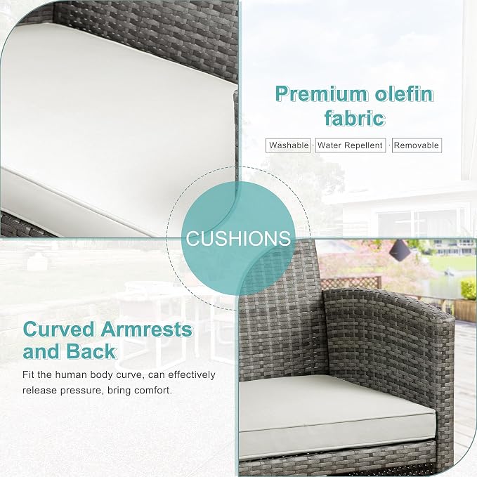 SUNLEI Patio Furniture Set 4 Piece Outdoor Furniture Set, PE Rattan Wicker Patio Conversation Set with Cushions & Glass Coffee Table, Backyard Patio Seating for Balcony Porch Garden Poolside, White