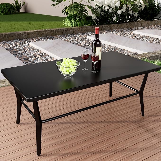 ALAULM Patio Coffee Table Rectangle, Outdoor Large Side Teatables Table-Weather Resistant Metal Steel for Patio, Backyard, Pool,Lawn(Black)