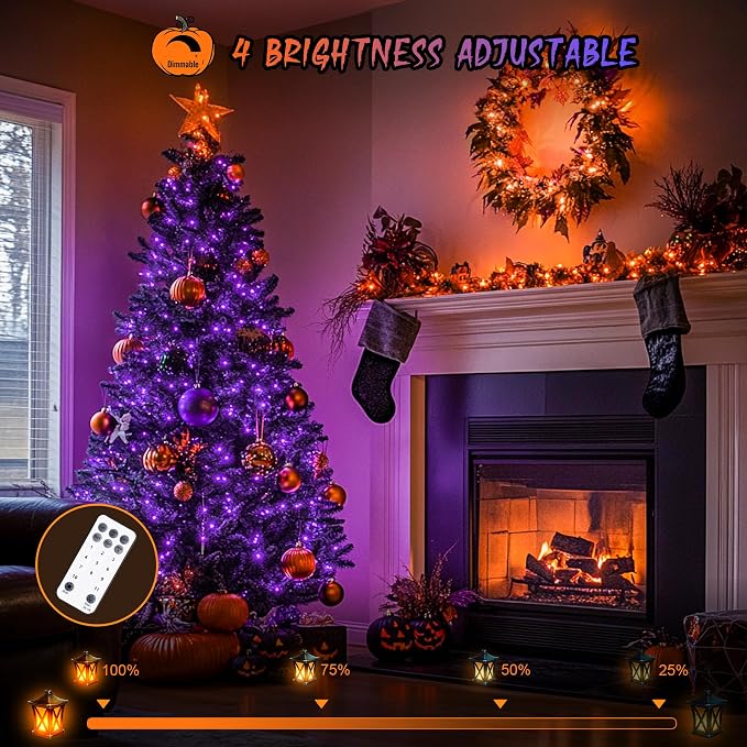 JMEXSUSS 168ft 600 LED Halloween Decor Lights Outdoor Clear Wire | Orange Purple String Lights Indoor Plug in, Halloween Lights for Tree Porch Garden Patio Car Party Yard Decorations, Remote