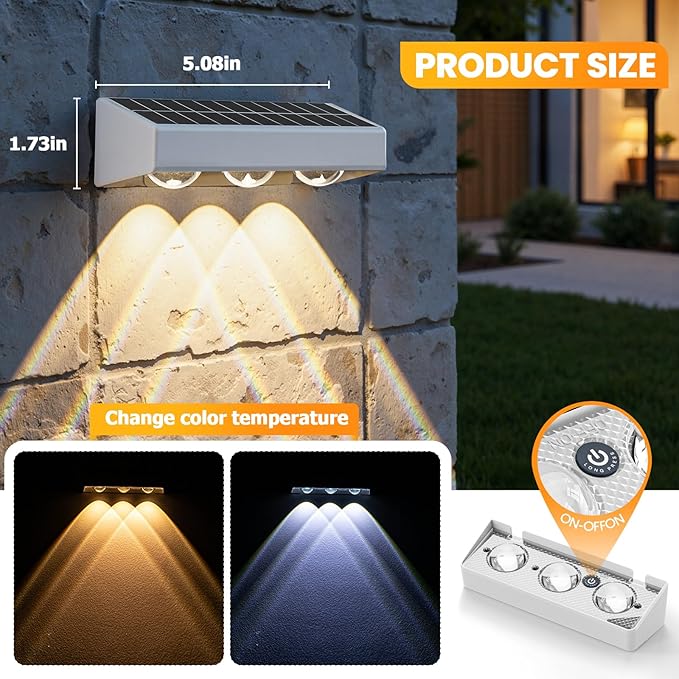 Solar Fence Lights, 12 Pack LED Outdoor Solar Deck Lights with Lenses, RGB Color, IP65 Waterproof, Solar Lights for Outside, Wall, Patio, Railing, Yard (White)
