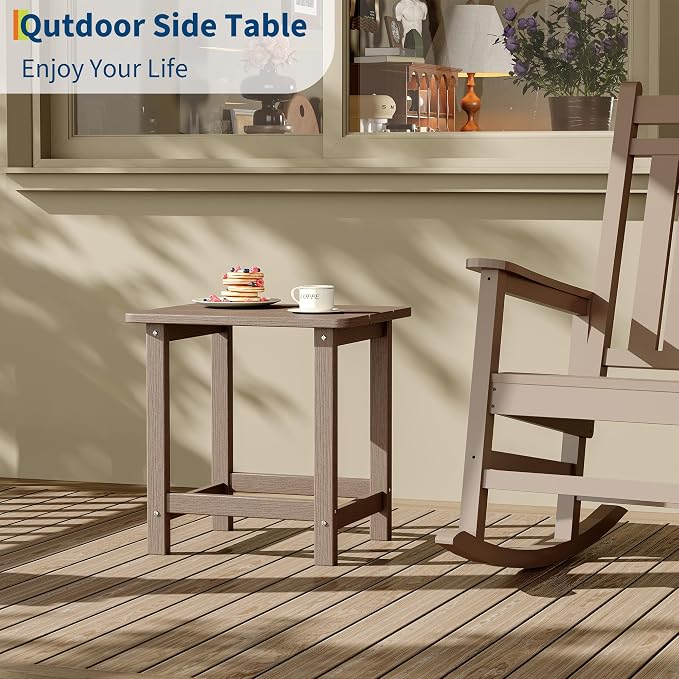 HDPE Adirondack Square Outdoor Side Table,Weather Resistant & Easy Assembly Patio End Tables,Durable Small Patio Table for Beach,Pool,Garden, Balcony, Porch