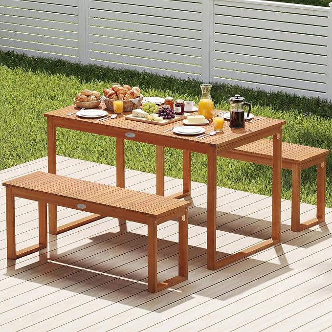 Tangkula Acacia Wood Patio Dining Table for 4-6, Rectangular Outdoor Table with Slatted Tabletop, Outside Dinner Table for Garden, Balcony, Deck and Backyard (49" x 27.5")