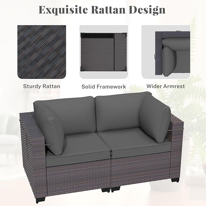 Patio Furniture Set 12 Pieces Outdoor Sectional Sofa Set,All Weather Wicker Patio Swivel Rocking Chairs Sofa PE Rattan Patio Conversation Set w/Cushions and Glass Coffee Table,Grey